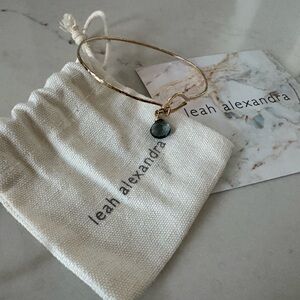 Leah Alexandra Gold Bangle Bracelet with London Blue Topaz Charm